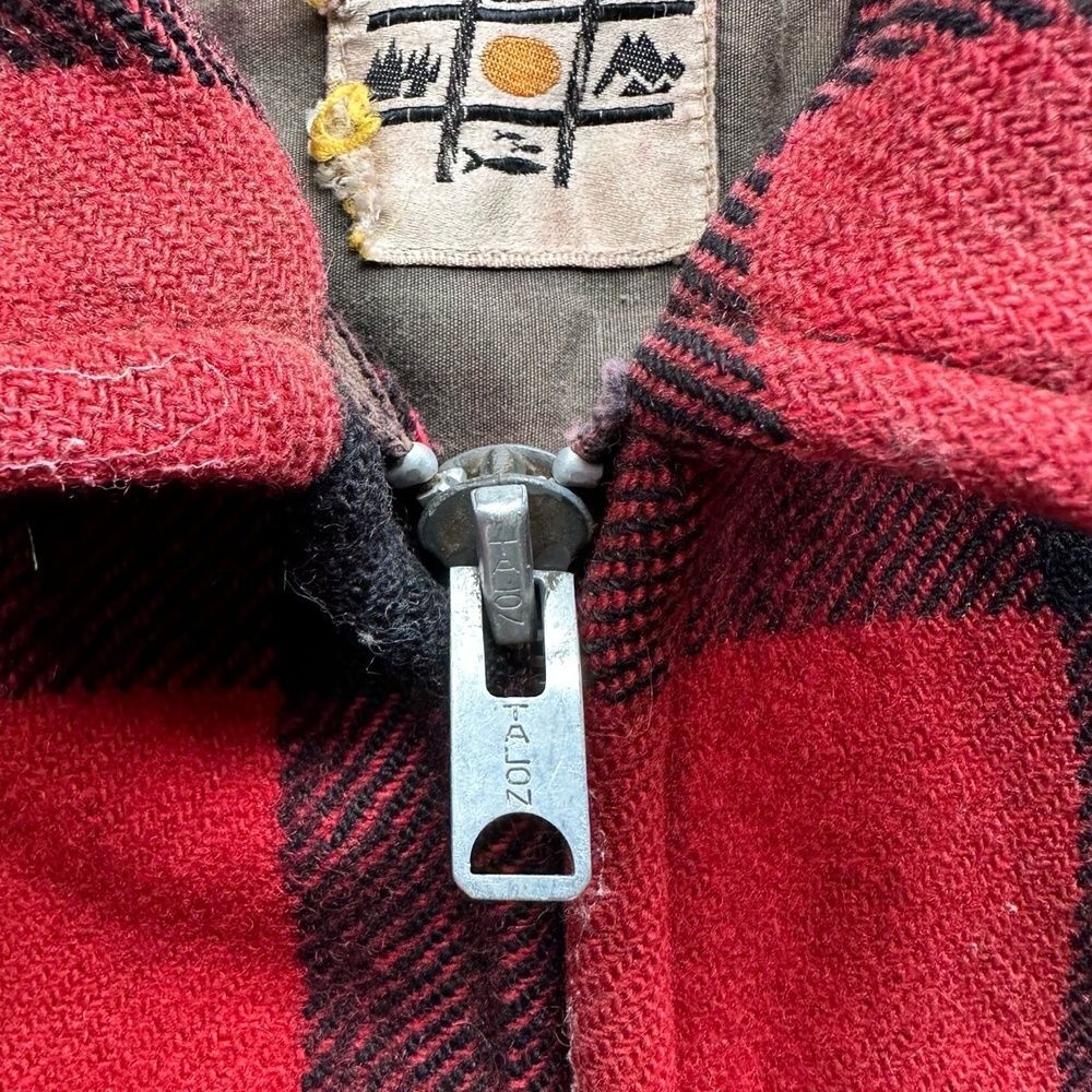 1960s Wool Plaid Red Black Jacket Large Talon Double Zipper Vintage - Picture 4 of 8